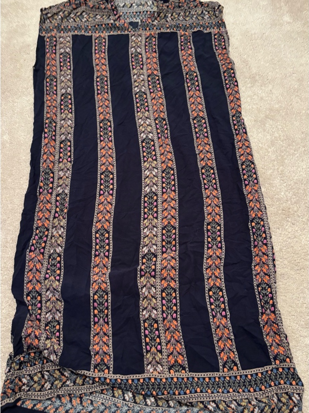 Seven Islands Women’s Large XL Shawl Neck Boho Navy Maxi Dress Floral